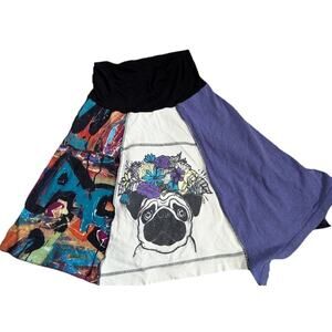 Upcycled Frida Kahlo Pug Dog Flare Skirt Do Over Designs S Art To Wear Cotton